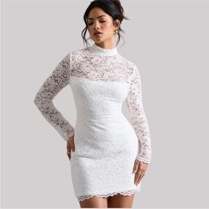 Club L London Gossip White Lace High Neck Mini Dress